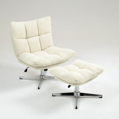 Luxurious Sherpa Fabric Lounge Chair with Ottoman