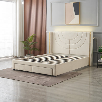 Kmna Bed Frame – LED 2 Drawers Storage and 34cm latex zone mattress