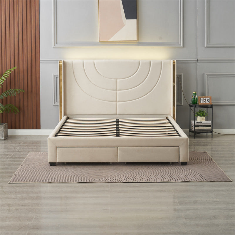 Kmna Bed Frame – LED 2 Drawers Storage and 34cm latex zone mattress