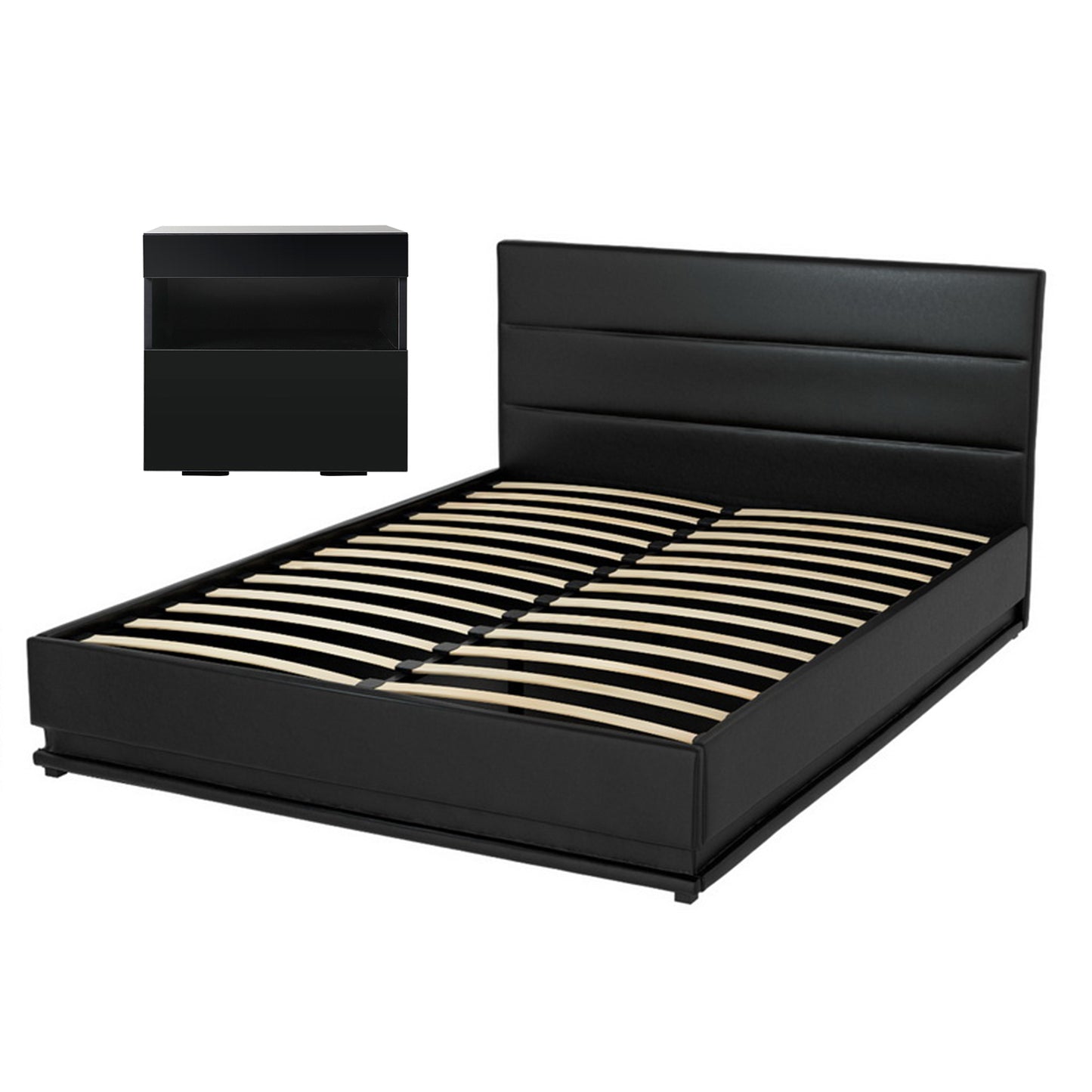 RGB LED Double Bed Frame with Beside Table Set 16 Colour Mood Lighting