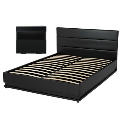 RGB LED Double Bed Frame with Beside Table Set 16 Colour Mood Lighting