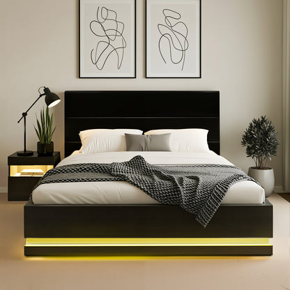 RGB LED Double Bed Frame with Beside Table Set 16 Colour Mood Lighting