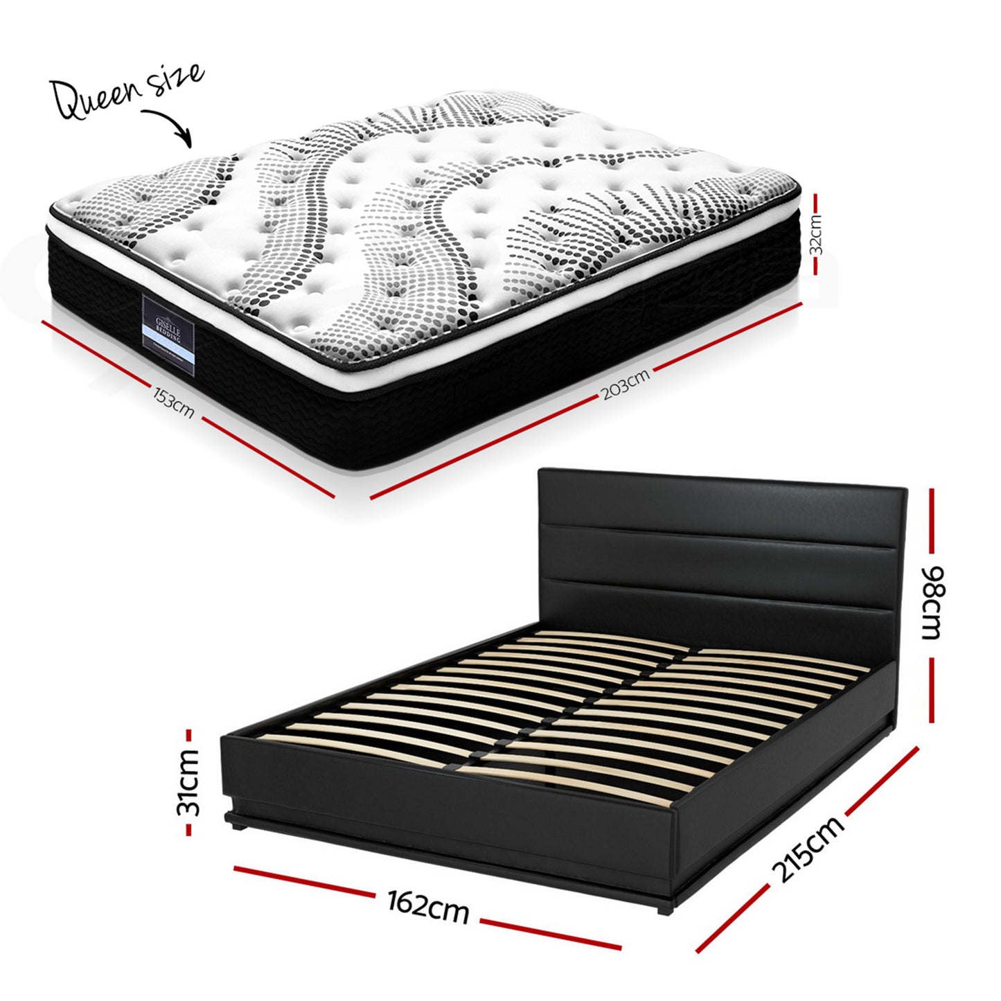 RGB LED Queen Bed Frame with 32cm Mattress Set