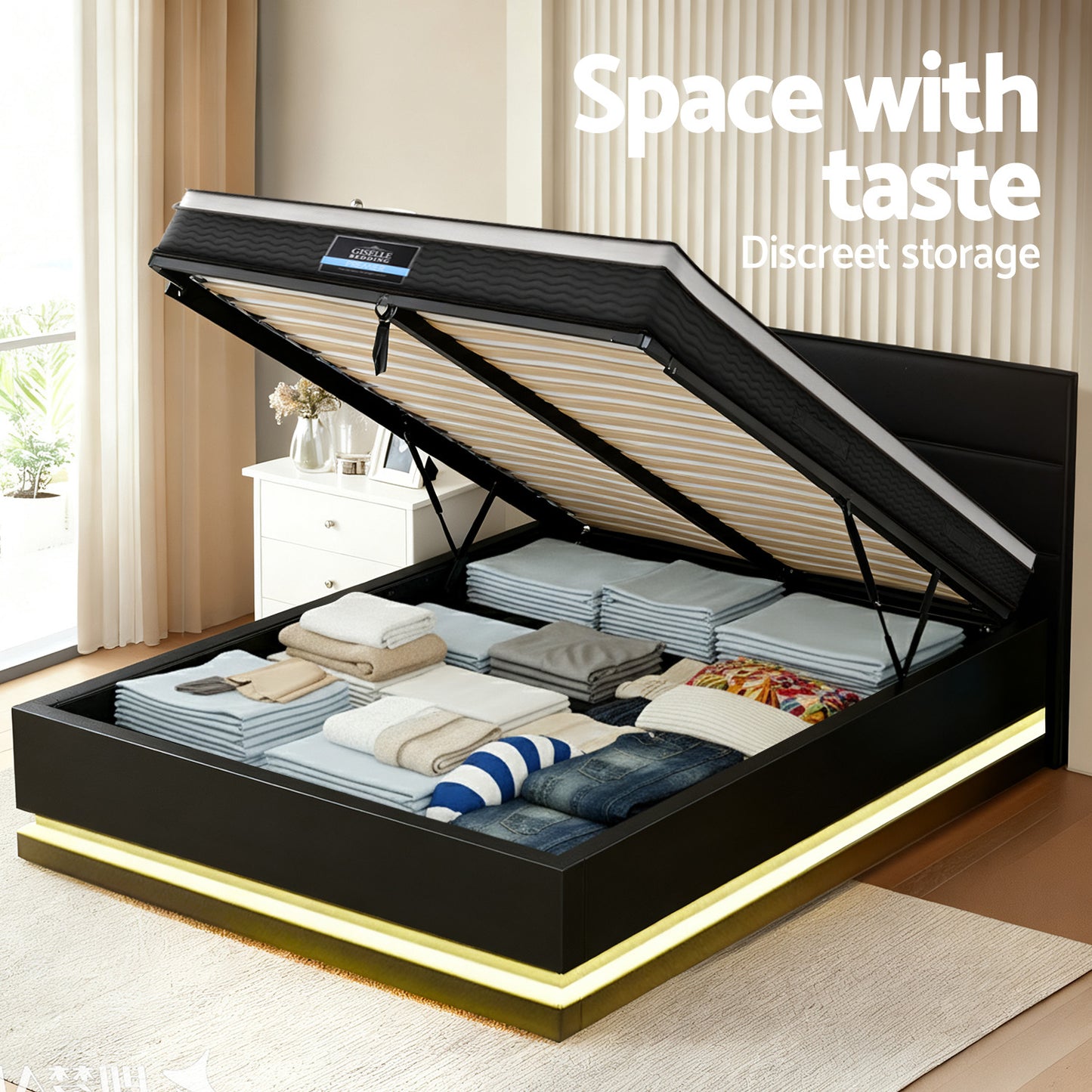 RGB LED Queen Bed Frame with 32cm Mattress Set