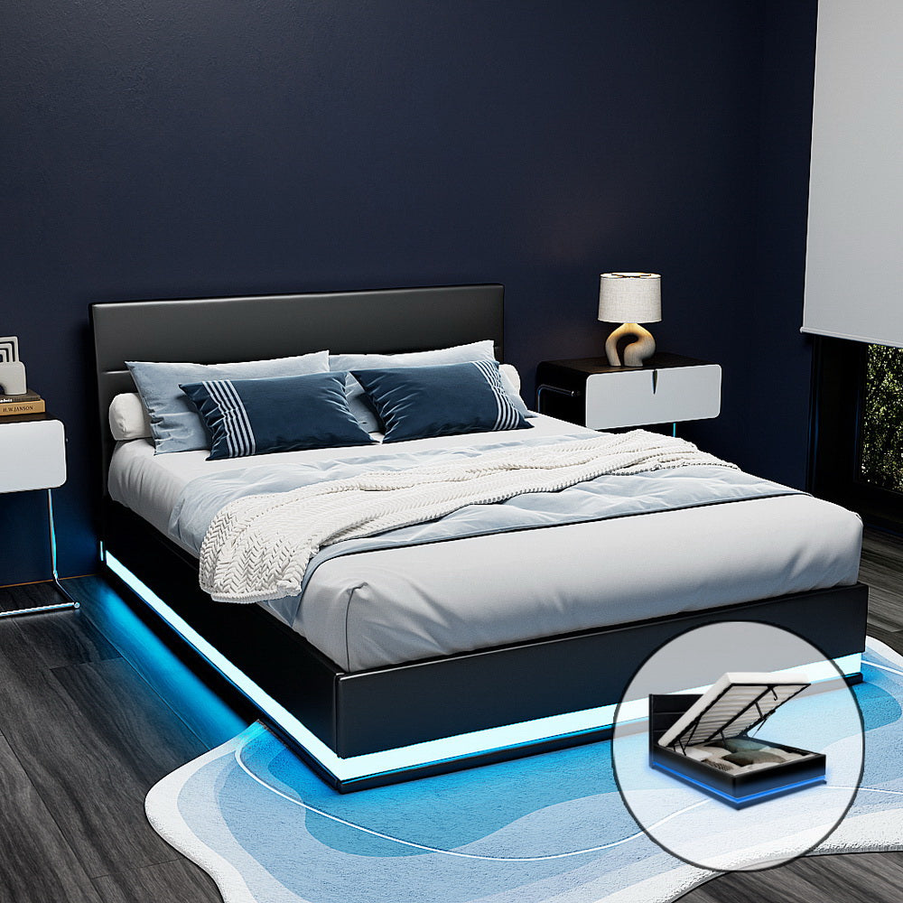 Bed Frame Queen Size LED Gas Lift LUMI