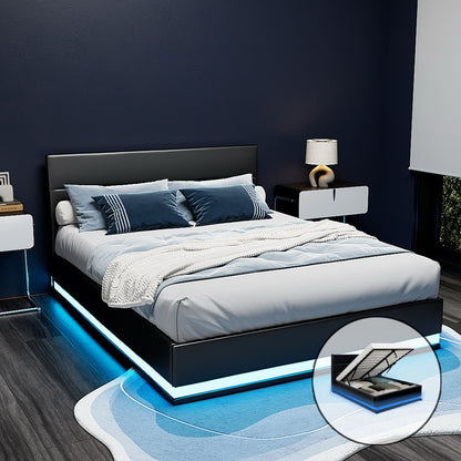 Bed Frame Queen Size LED Gas Lift LUMI