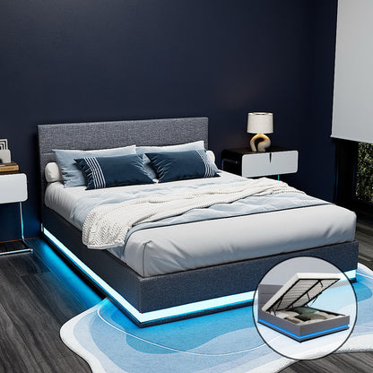 Bed Frame Queen Size LED Gas Lift LUMI