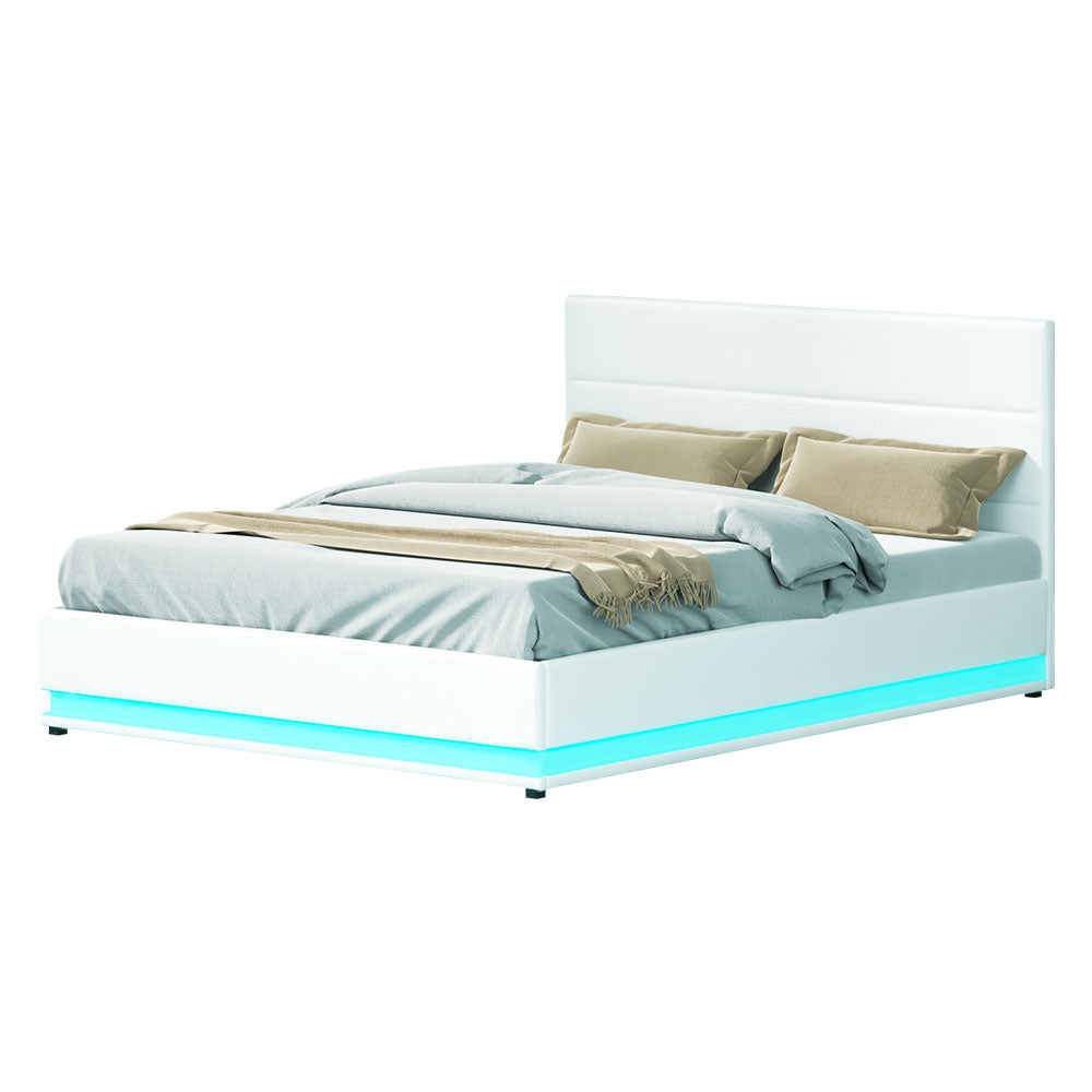 Bed Frame Queen Size LED Gas Lift LUMI