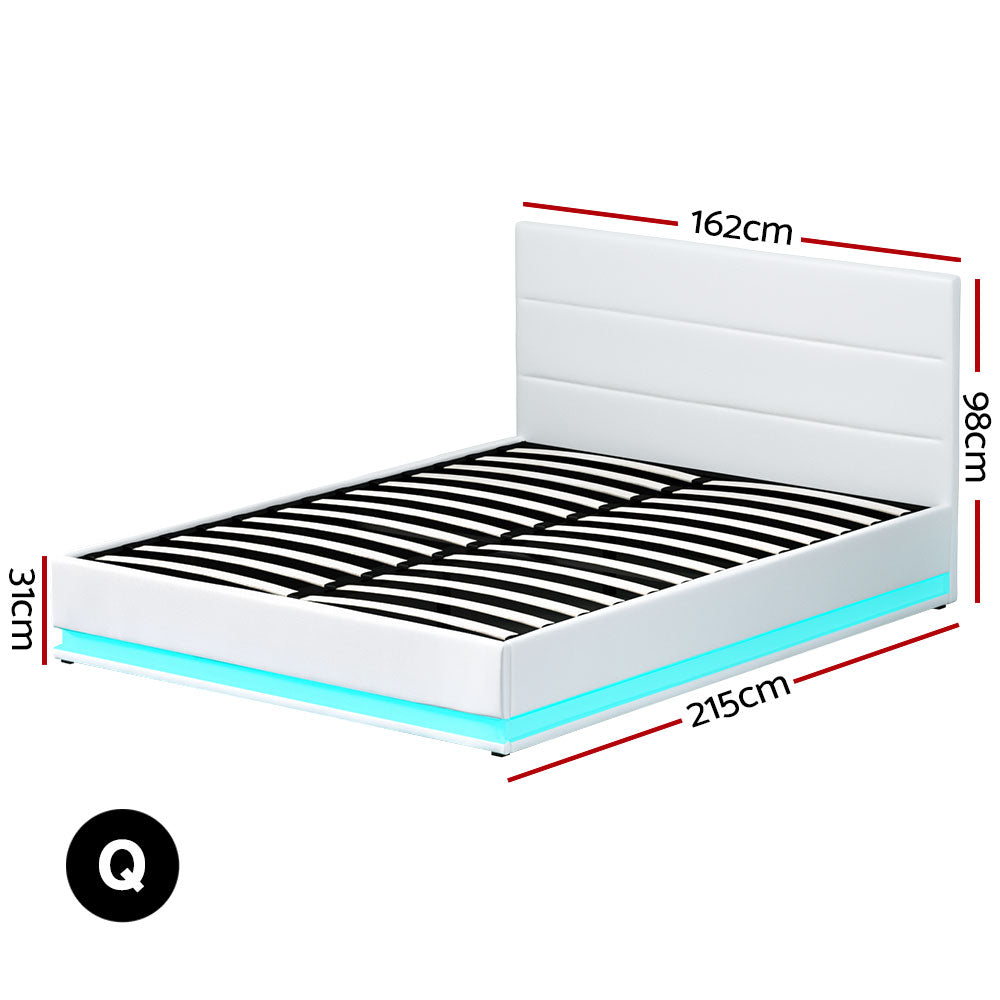 Bed Frame Queen Size LED Gas Lift LUMI