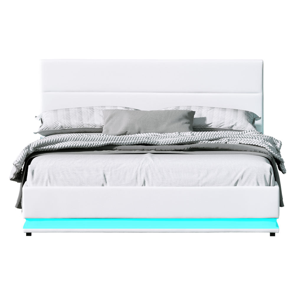 Bed Frame Queen Size LED Gas Lift LUMI
