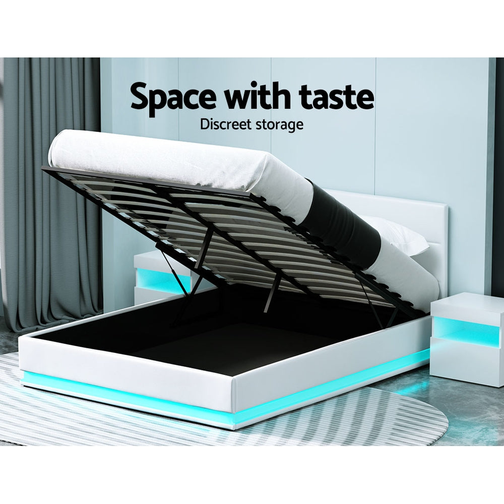 Bed Frame Queen Size LED Gas Lift LUMI