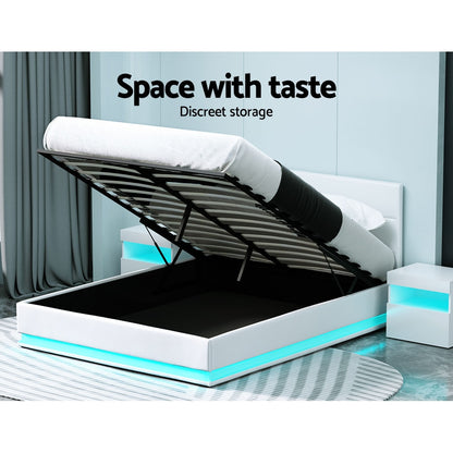 Bed Frame Queen Size LED Gas Lift LUMI