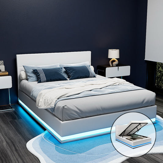 Bed Frame Queen Size LED Gas Lift LUMI
