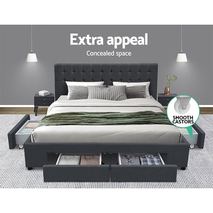 Bed Frame Queen Size with 4 Drawers Charcoal AVIO
