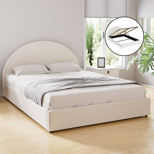 Bed Frame Gas Lift Strorage Beds Base Platform Boucle Fabric Queen ELLA