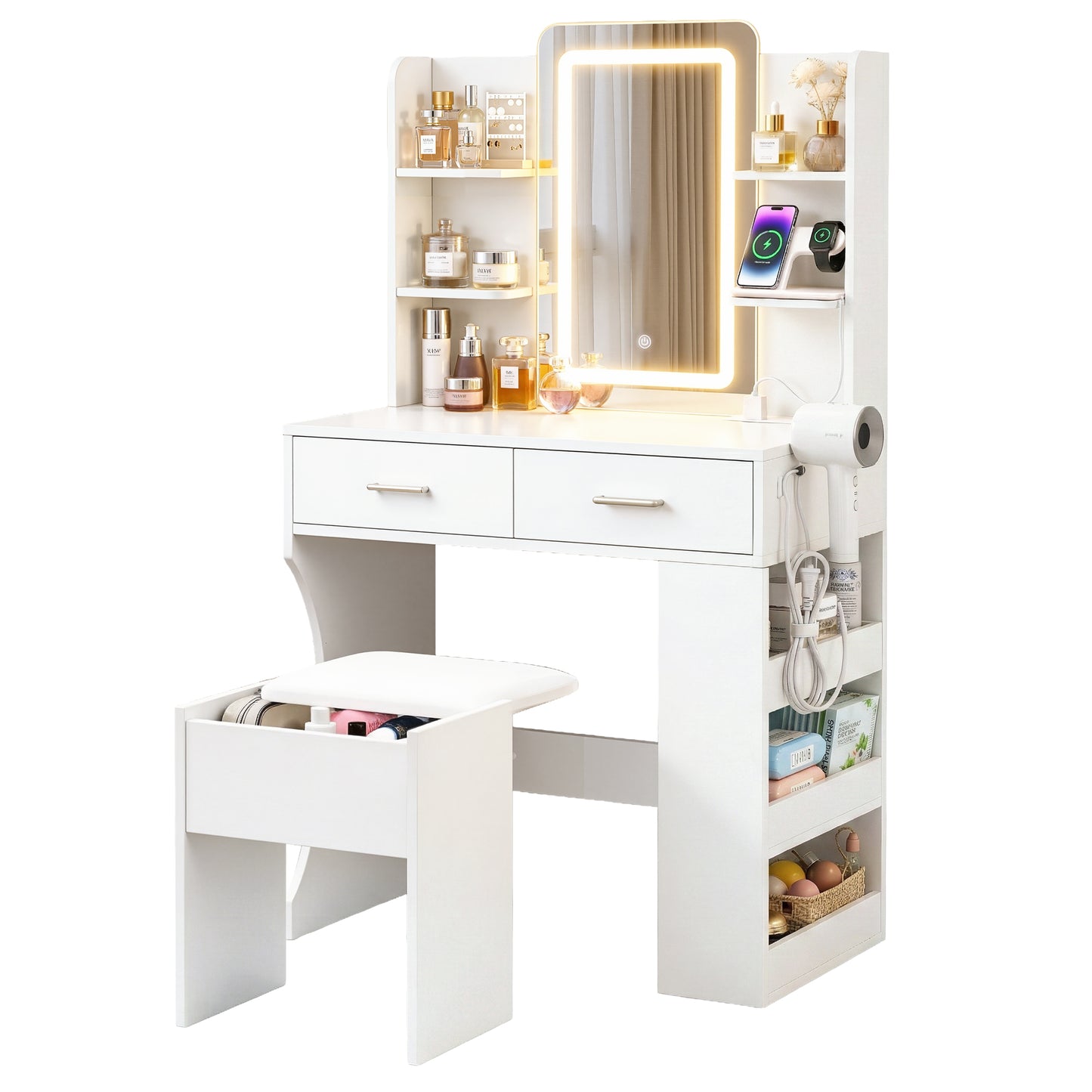 Dressing Table LED Vanity Desk Set Stool White