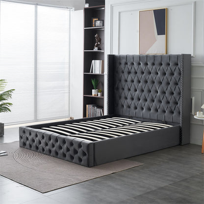 Kmna Velvet Bed Frame Gas-Lift Storage
