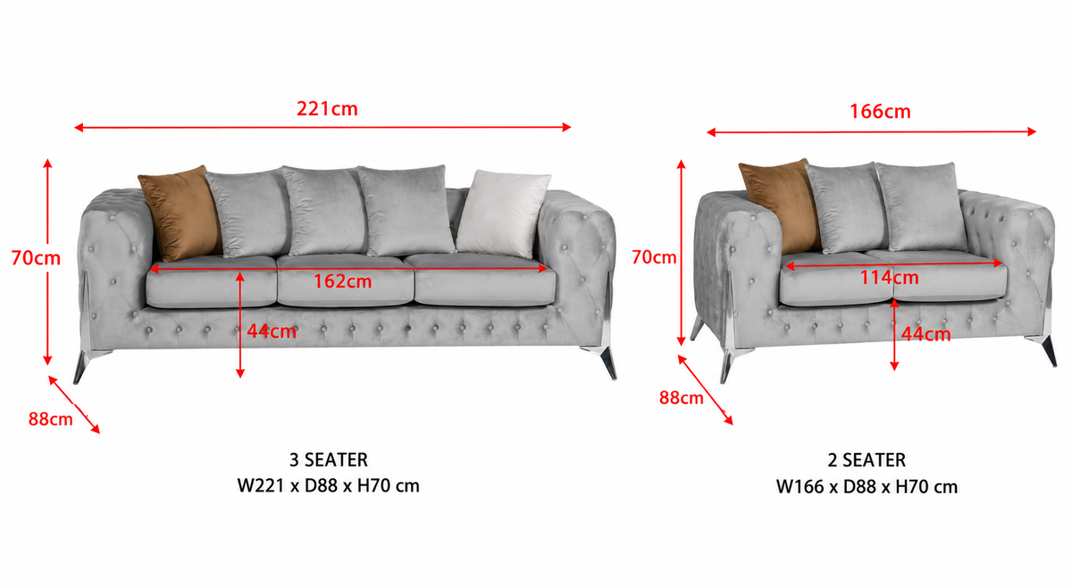 Matrix 3+2 Seater Luxury Velvet Sofa Set –  Grey