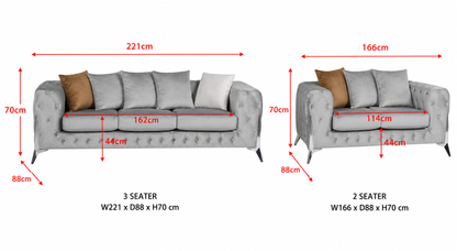 Matrix 3+2 Seater Luxury Velvet Sofa Set –  Grey