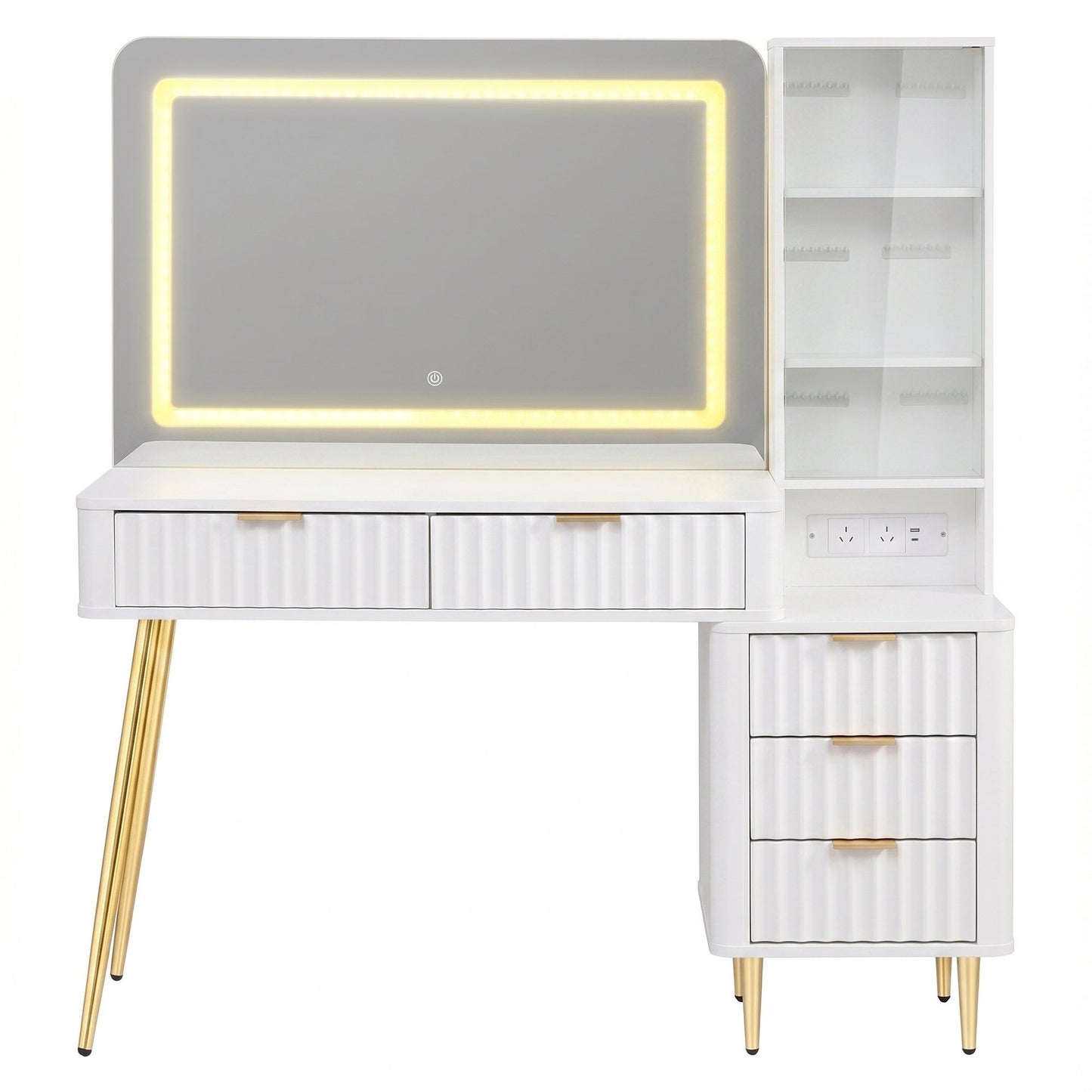 Dressing Table LED Vanity Desk Charging Station White