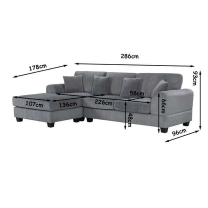 Corduroy Fabric Sectional Sofa – Extra Large 285cm