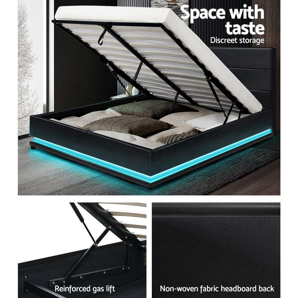 Bed Frame Double Size LED Gas Lift LUMI Light