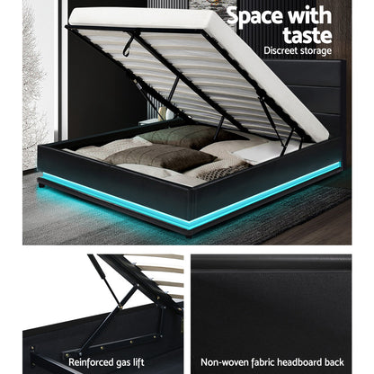 Bed Frame Double Size LED Gas Lift LUMI Light