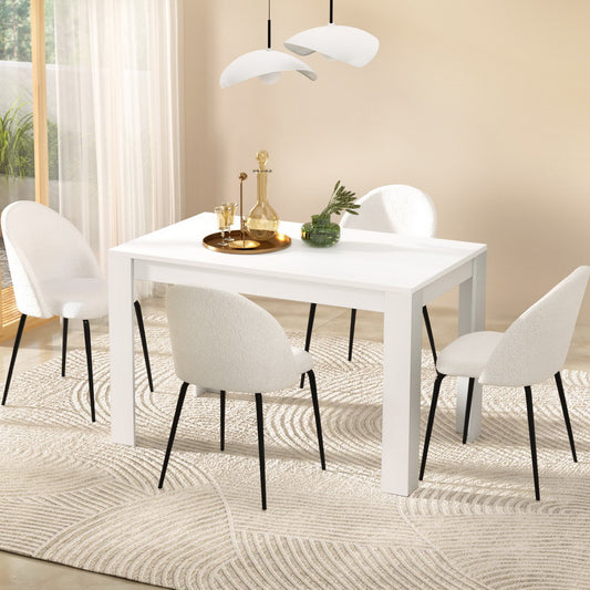 Dining Table and 4 Chairs Set White Sherpa