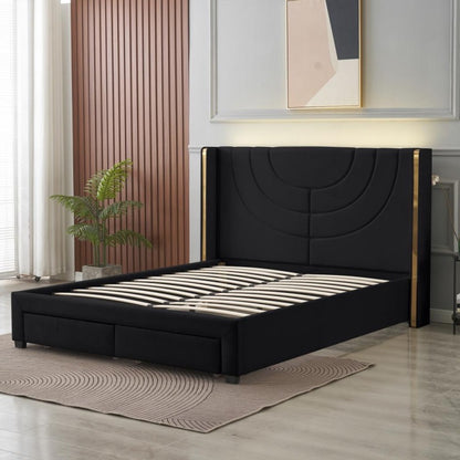 Kmna Bed Frame – LED 2 Drawers Storage and 34cm latex zone mattress