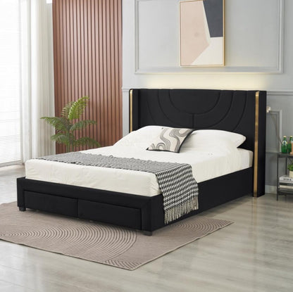 Kmna Bed Frame – LED 2 Drawers Storage and 34cm latex zone mattress