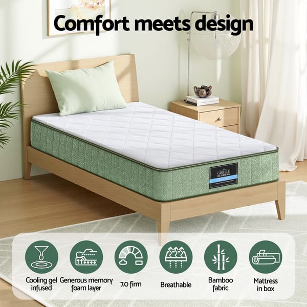 25cm Memory Foam Mattress Dual Layer Zipper Cover Cool Charcoal Foam Mattresses King Single