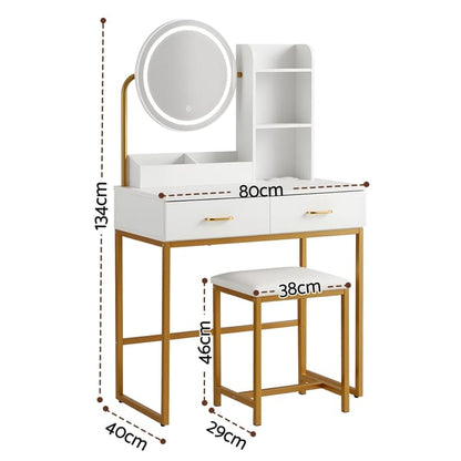 Dressing Table Vanity Desk Set Stool LED Charging Station White