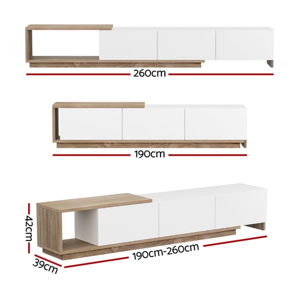TV Cabinet Entertainment Unit Stand Extendable White Oak 190cm-260cm
