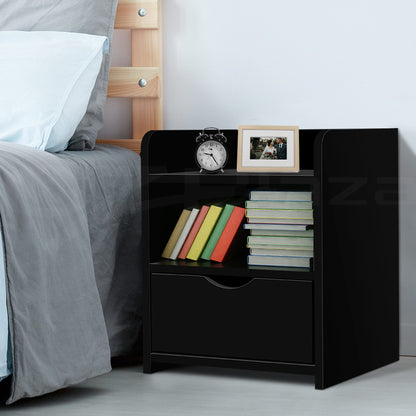 Bedside Table 1 Drawer with Shelf - FARA Black