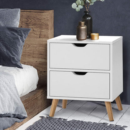 Bedside Table 2 Drawers White