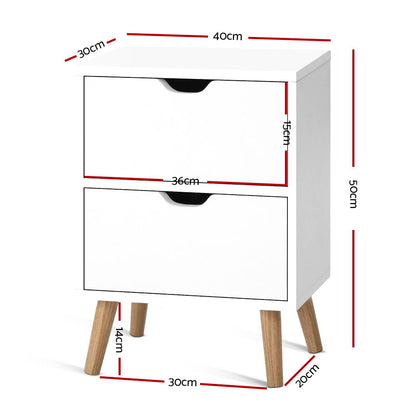 Bedside Table 2 Drawers White