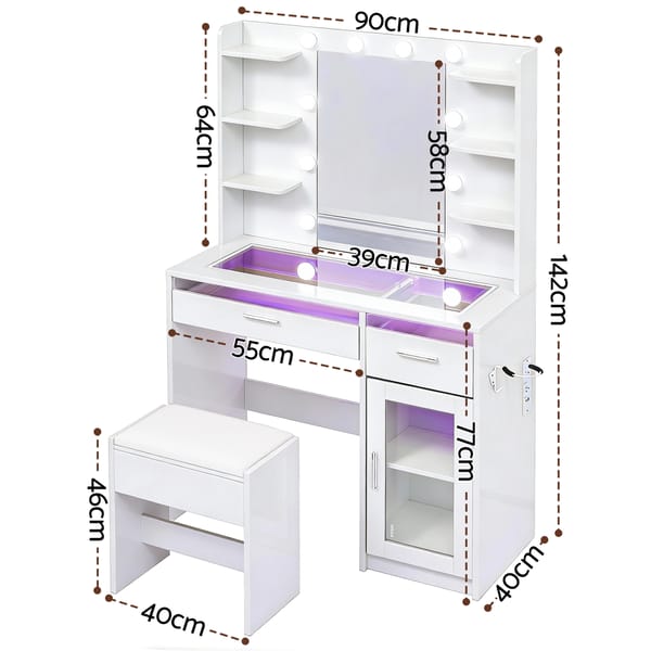 Dressing Table Vanity Desk Set 10 LED Bulbs RGB Light White