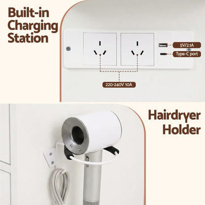 Dressing Table Vanity Desk Set Stool LED Charging Station White