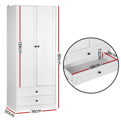Wardrobe Clothes Closet Storage Organizer with 2 Doors White