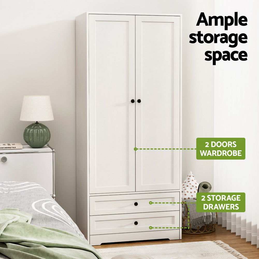Wardrobe Clothes Closet Storage Organizer with 2 Doors White