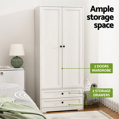 Wardrobe Clothes Closet Storage Organizer with 2 Doors White