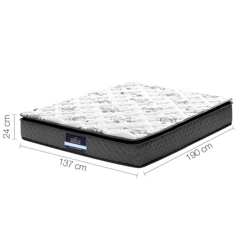 Bed Frame Double Size White And 24cm  Pillow Top Mattress