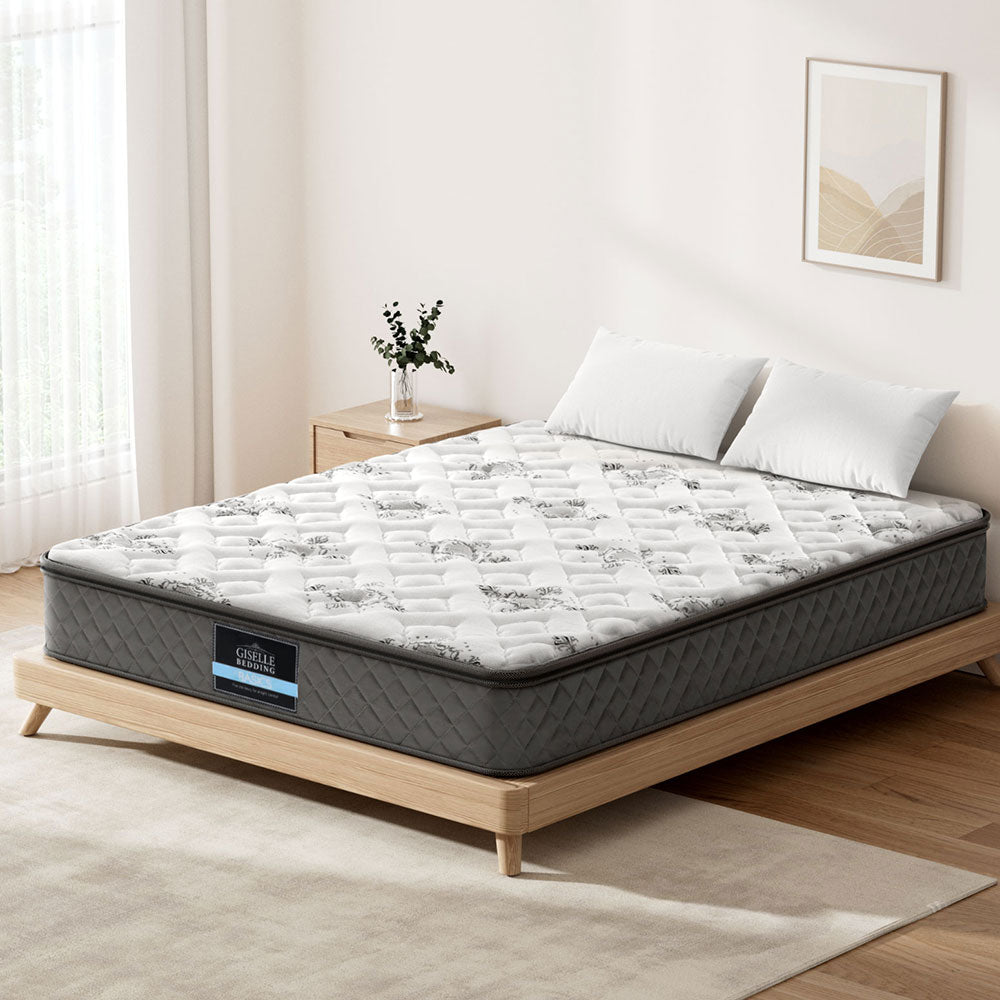 Bed Frame Double Size White And 24cm  Pillow Top Mattress