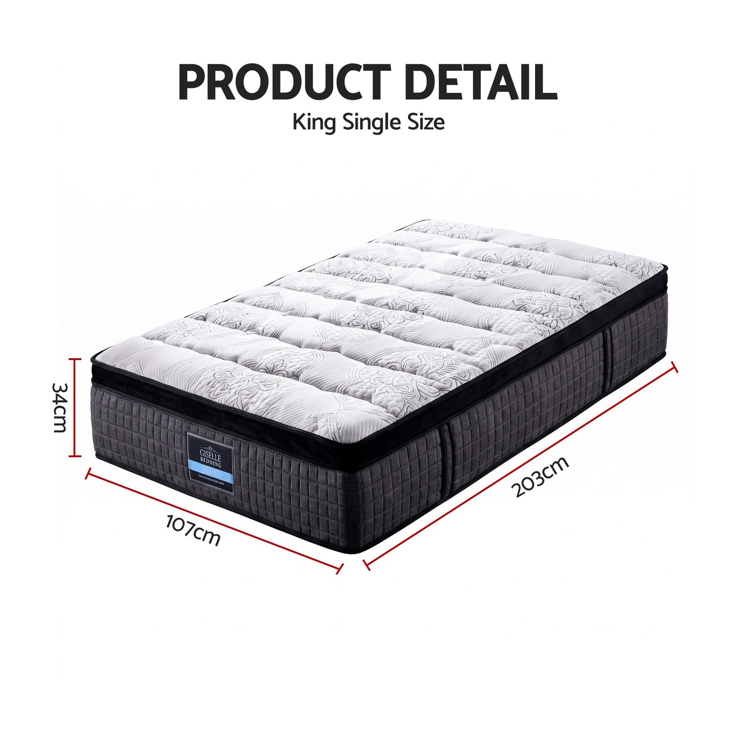 34cm Mattress 9 Zone Latex Foam King Single