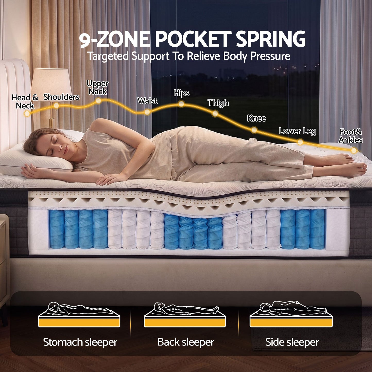 34cm Mattress 9 Zone Latex Foam King Single