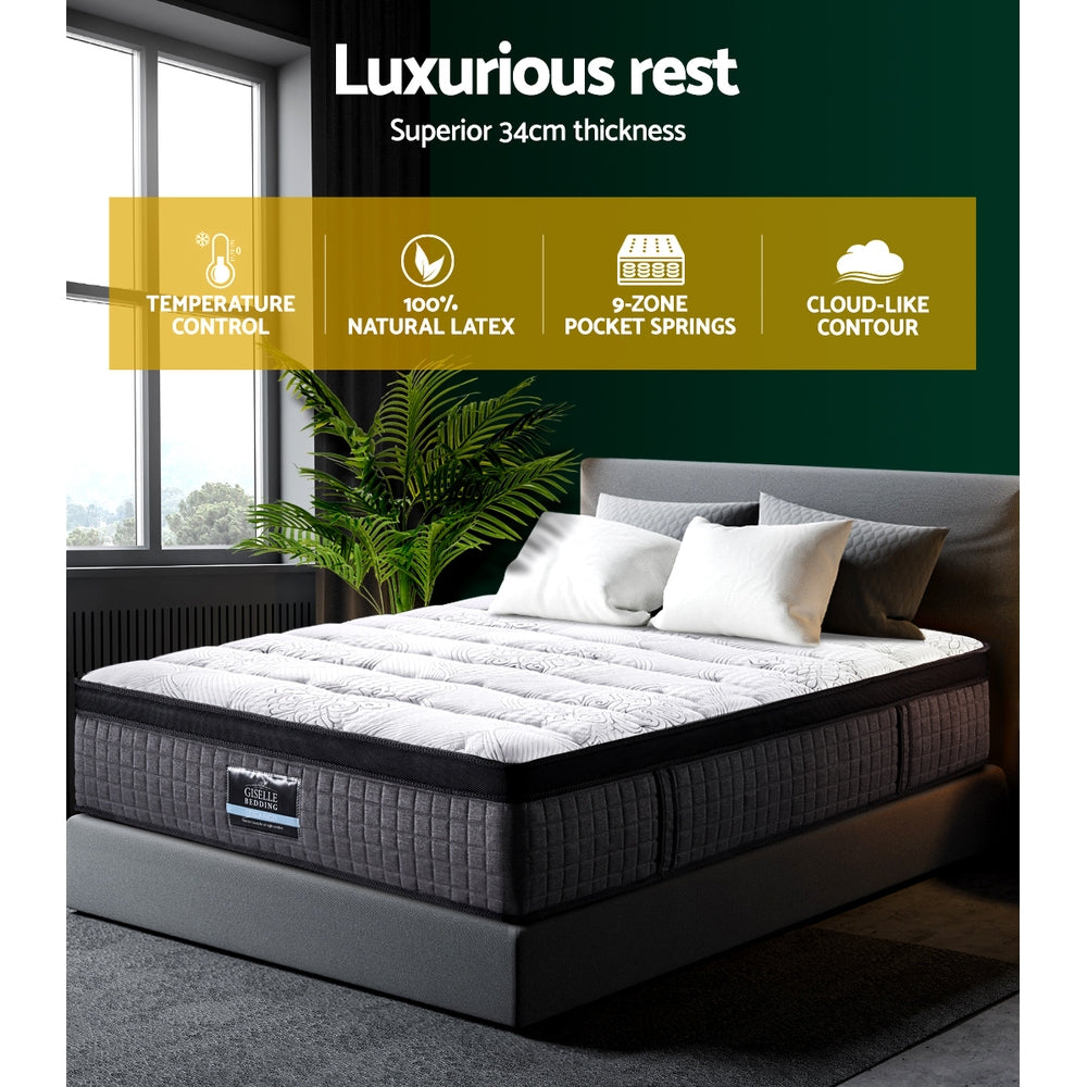 Kmna Velvet Bed Frame Gas-Lift Storage and 34cm Latex Zone Mattress