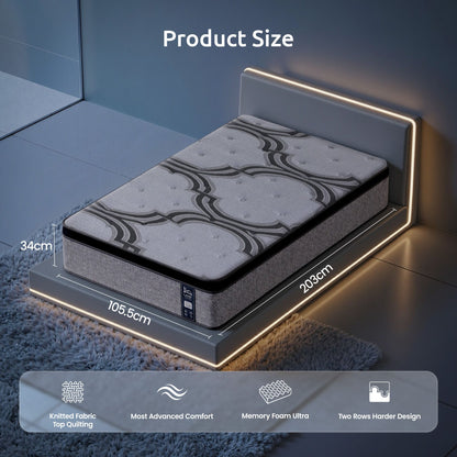 Levitex King Single Mattress 34 cm 5-Zone Pocket Spring with Latex & Memory Foam or Extra Lumbar & Shoulder Support
