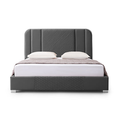 Halcyon Bed Frame King Size Air Leather Padded Upholstery High Quality Slats Polished Stainless Steel Feet