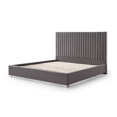Hillsdale Bed Frame Queen Size Polyester Fabric Padded Upholstery High Quality Slats Polished Stainless Steel Feet