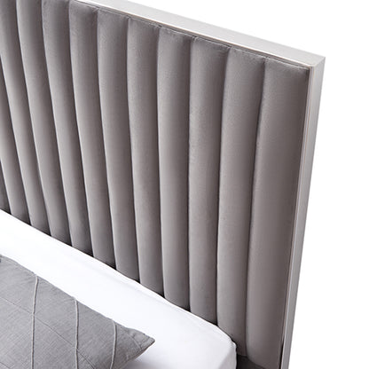 Hillsdale Bed Frame Queen Size Polyester Fabric Padded Upholstery High Quality Slats Polished Stainless Steel Feet
